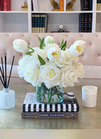 White Real Touch Flower Arrangement-Large Real Touch Rose Arrangement-Tulip Arrangement-Artificial Flower Arrangement-Tulip Centerpiece - Flovery