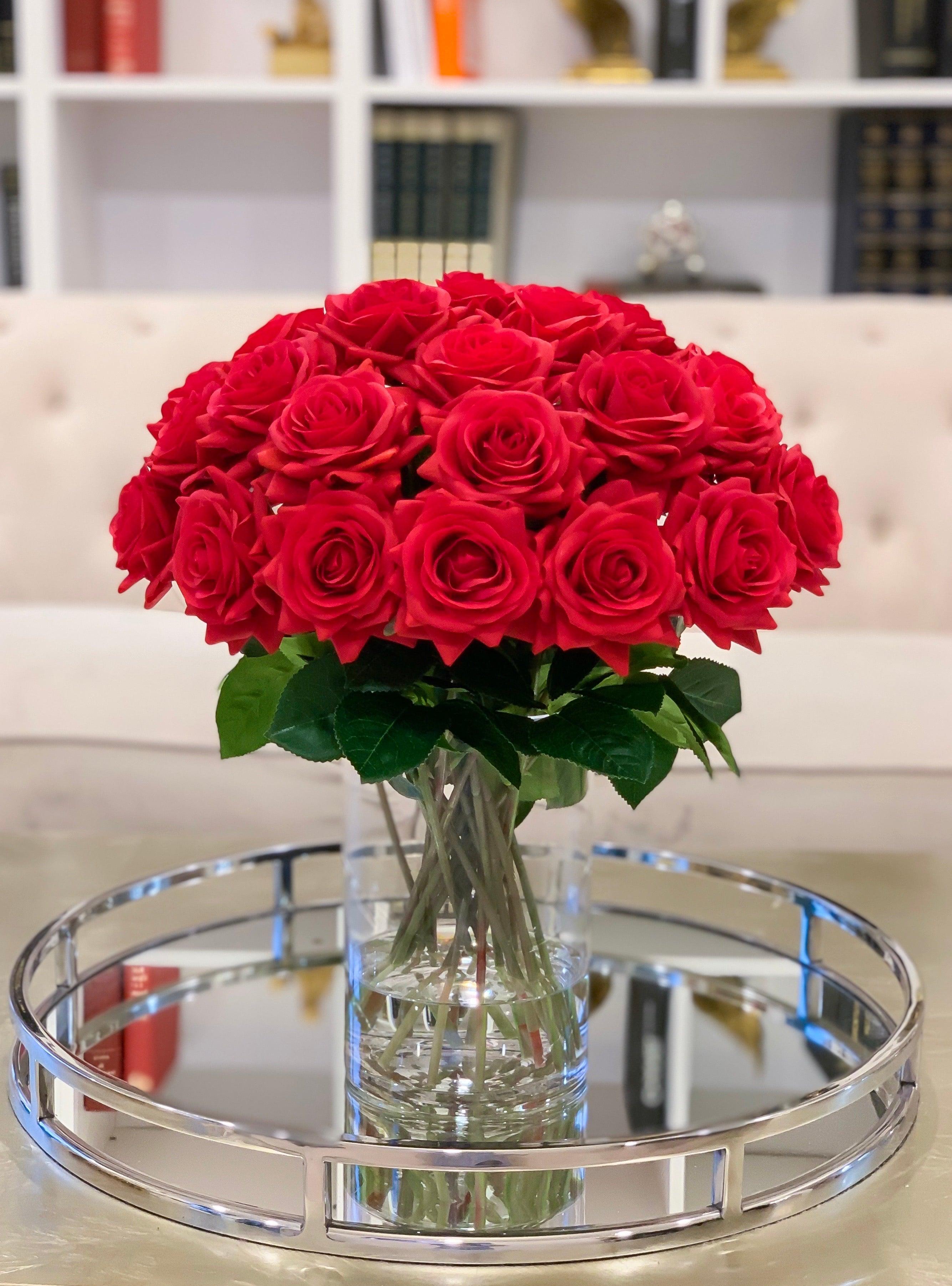 Red Roses Flower Arrangement-Large Rose Arrangement- Real Touch Red Roses -Red Flower Centerpiece for Home Decor-Faux-Silk Rose - Flovery