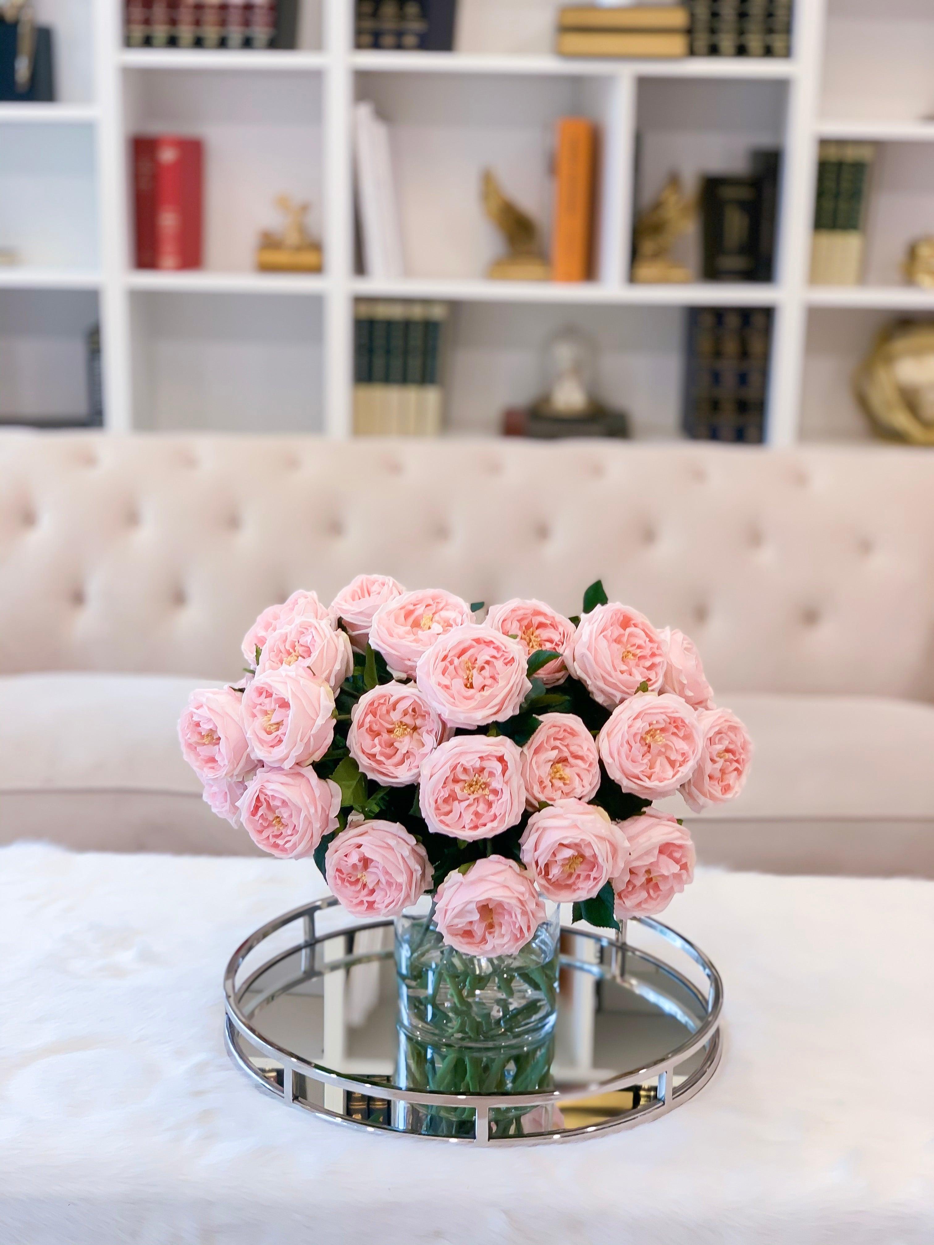 18" Large Real Touch Centerpiece-Pink Centerpiece-Dinning Room Centerpiece -Artificial Flower-Faux Floral Arrangement-Large Size Austin Rose - Flovery