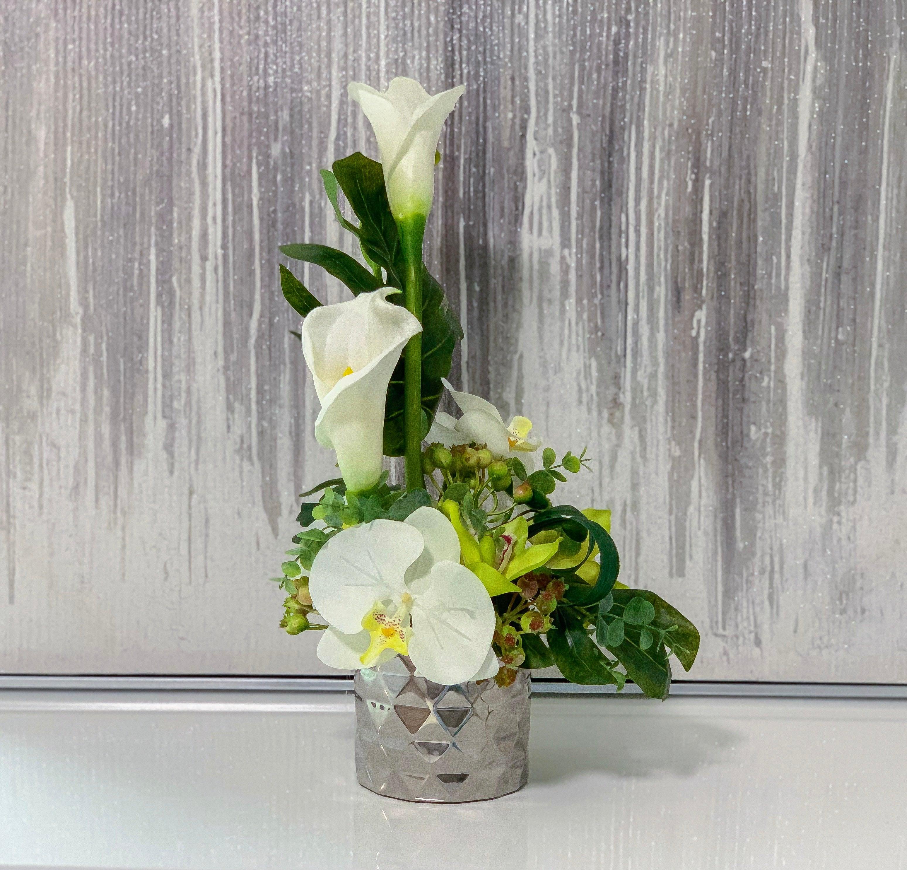 Contemporary Design Arrangement White Real Touch Calla Lily Mixed Orchid - Flovery Main image