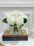 Real Touch Pink Roses Arrangement Square Glass - Flovery