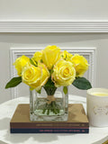 Real Touch Pink Roses Arrangement Square Glass - Flovery