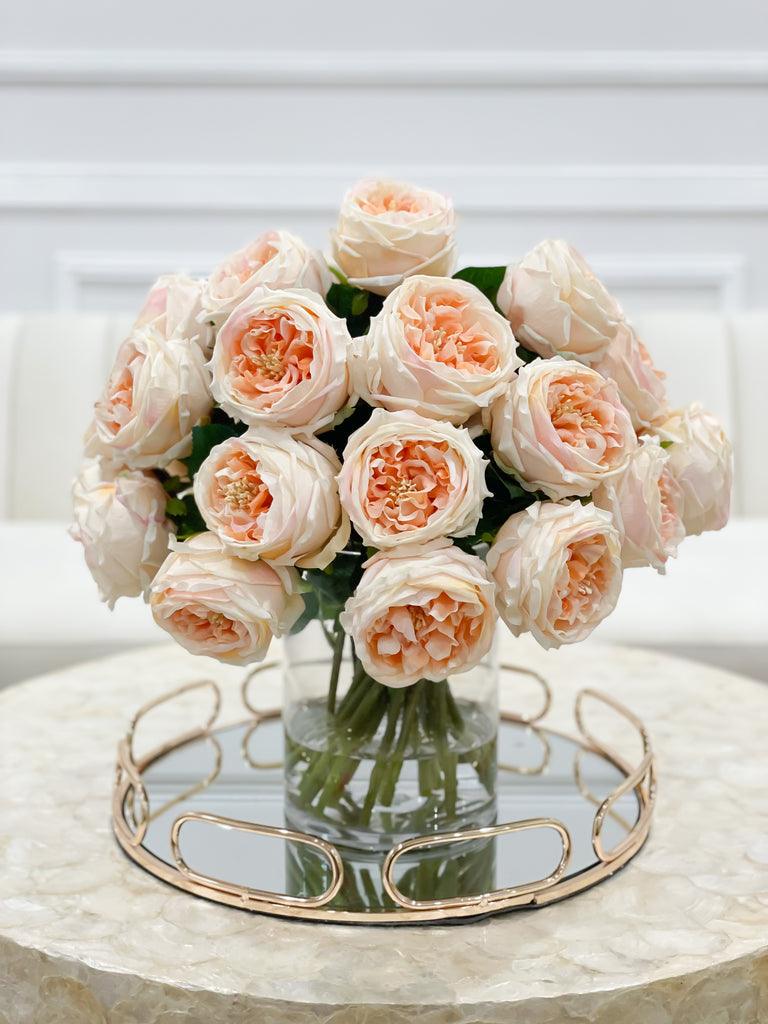 Large Real Touch Champagne Austin Rose Arrangement – Luxury Silk Roses For Home Décor Flovery
