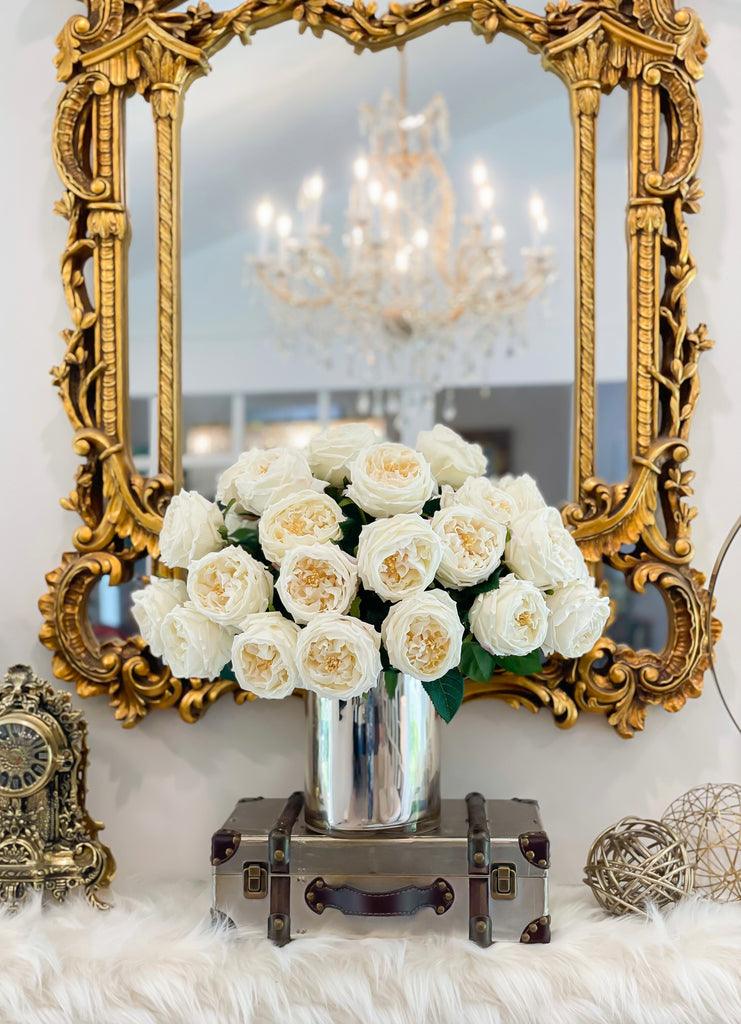 18 inch Large English Rose Centerpiece in Metal Vase - Flovery Main image