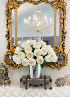 18 inch Large English Rose Centerpiece in Metal Vase - Flovery