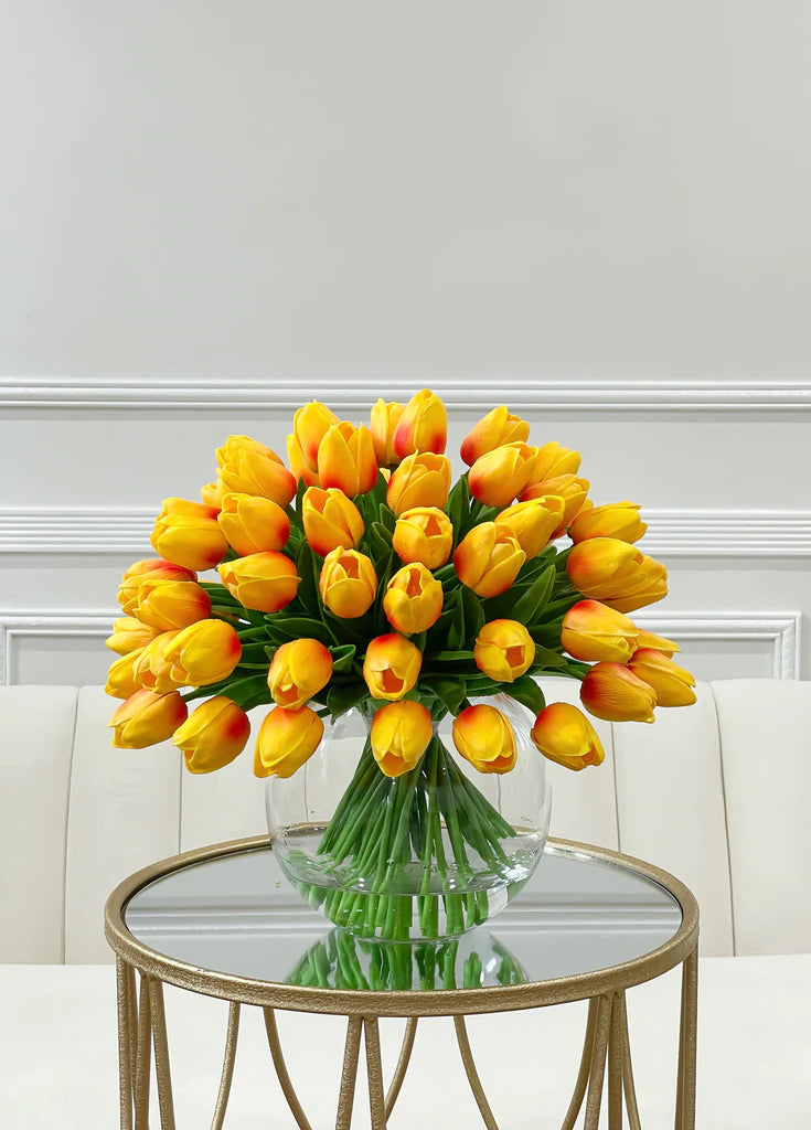 60 White Tulips Centerpiece Glass Vase - Flovery