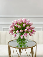 60 White Tulips Centerpiece Glass Vase - Flovery