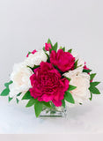 Medium Peony Centerpiece in Square Vase - Flovery