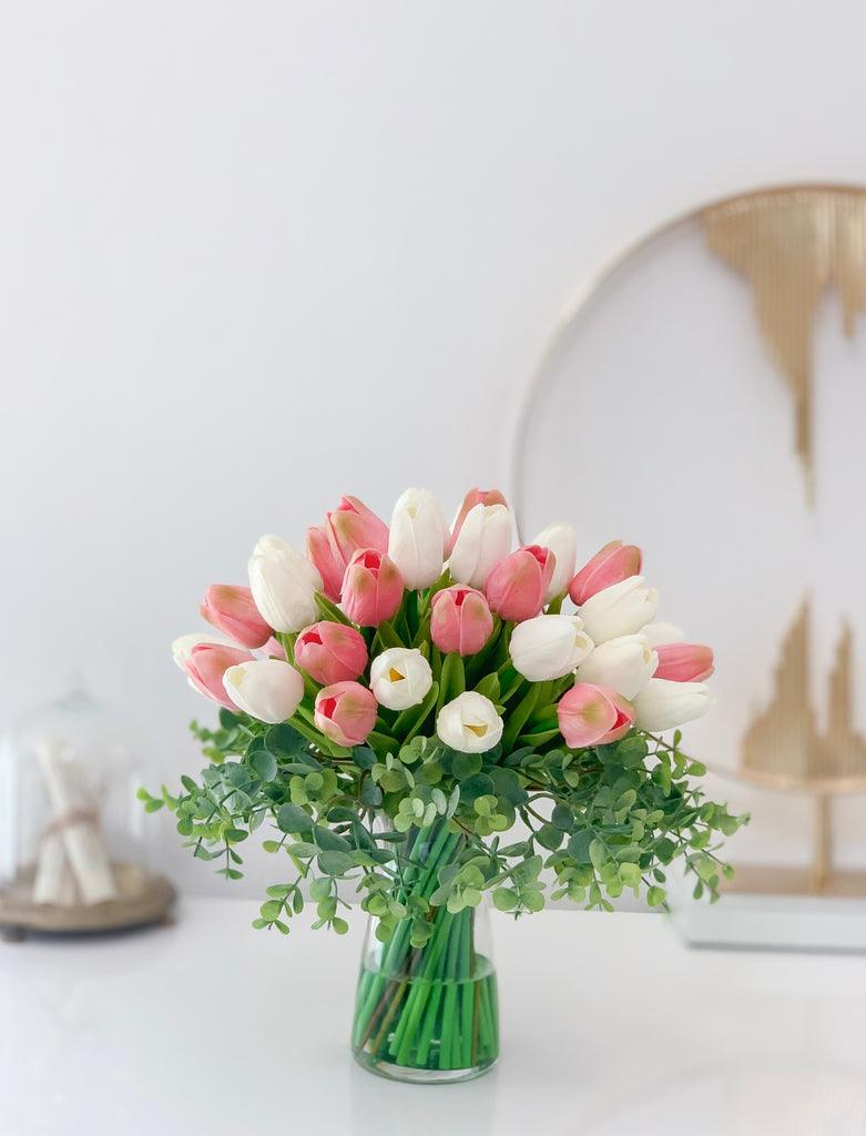 Real Touch White Tulip Tall  Medium Arrangement - Flovery
