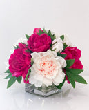 Medium Peony Centerpiece in Square Vase - Flovery