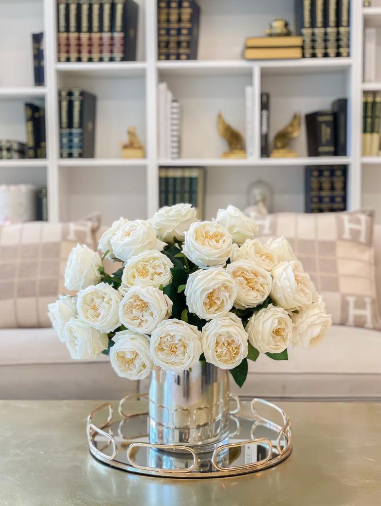 18 inch Large Real Touch English Rose Centerpiece in Metal Vase Secondary image