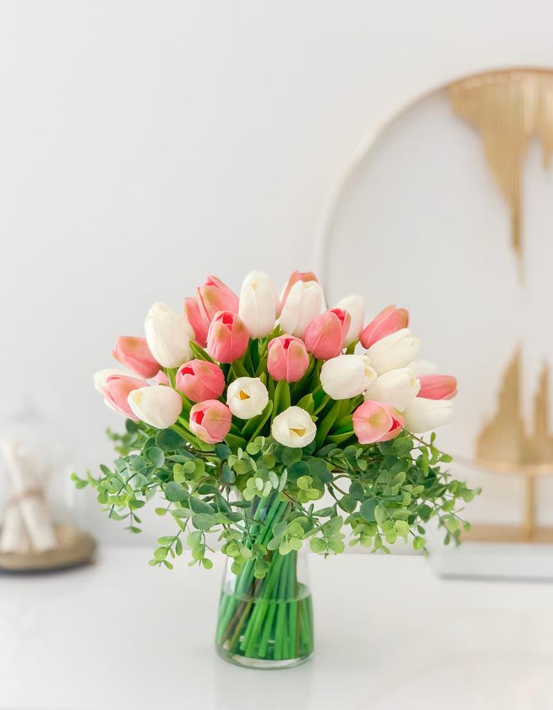 Real Touch White Tulip Tall  Medium Arrangement - Flovery