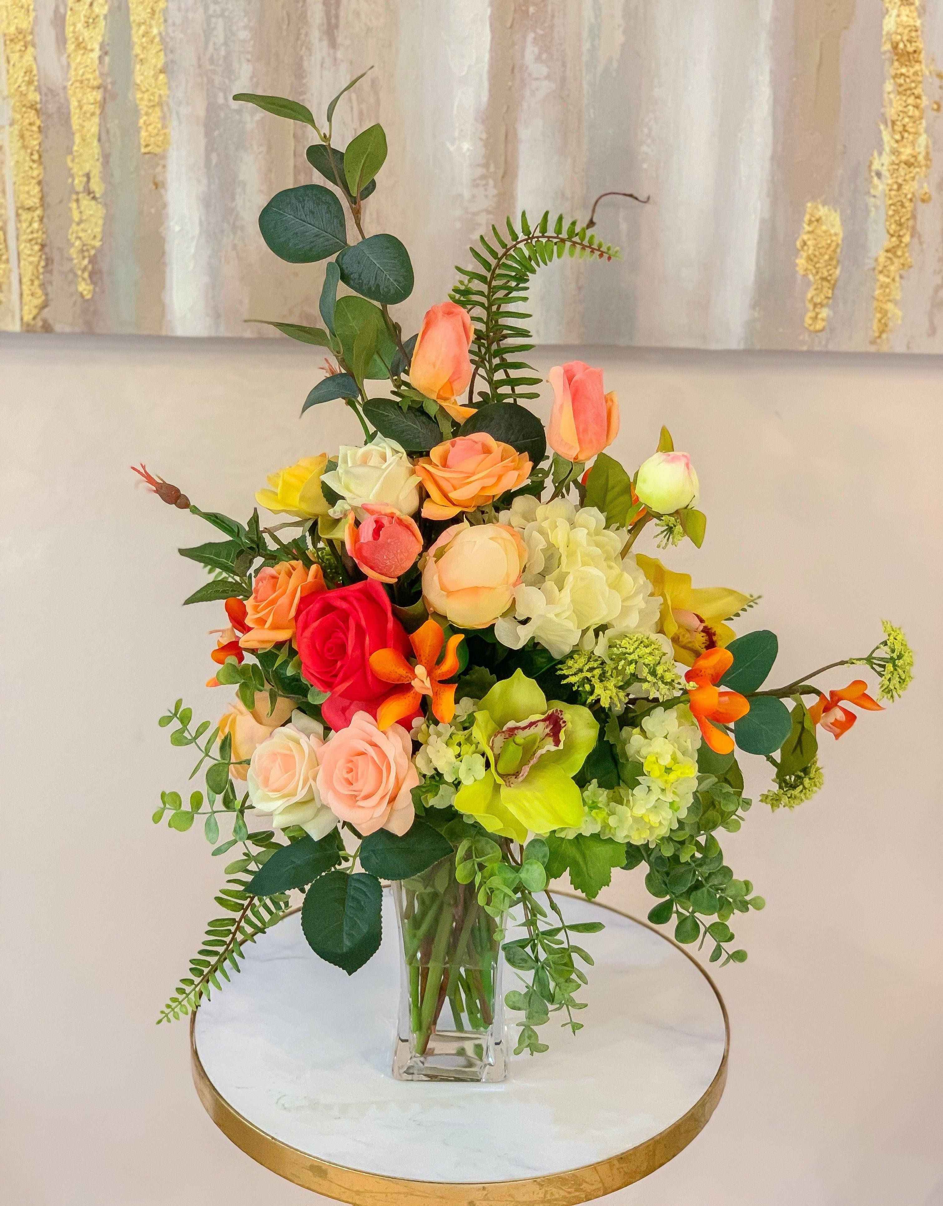 Happy Life Arrangement - Large Real Touch Centerpiece - Modern Farmhouse - Flovery