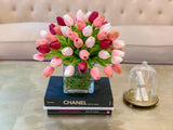 Faux Real Touch Tulips Centerpiece for Dining Table  Pink Tulip Artificial Arrangement - Flovery
