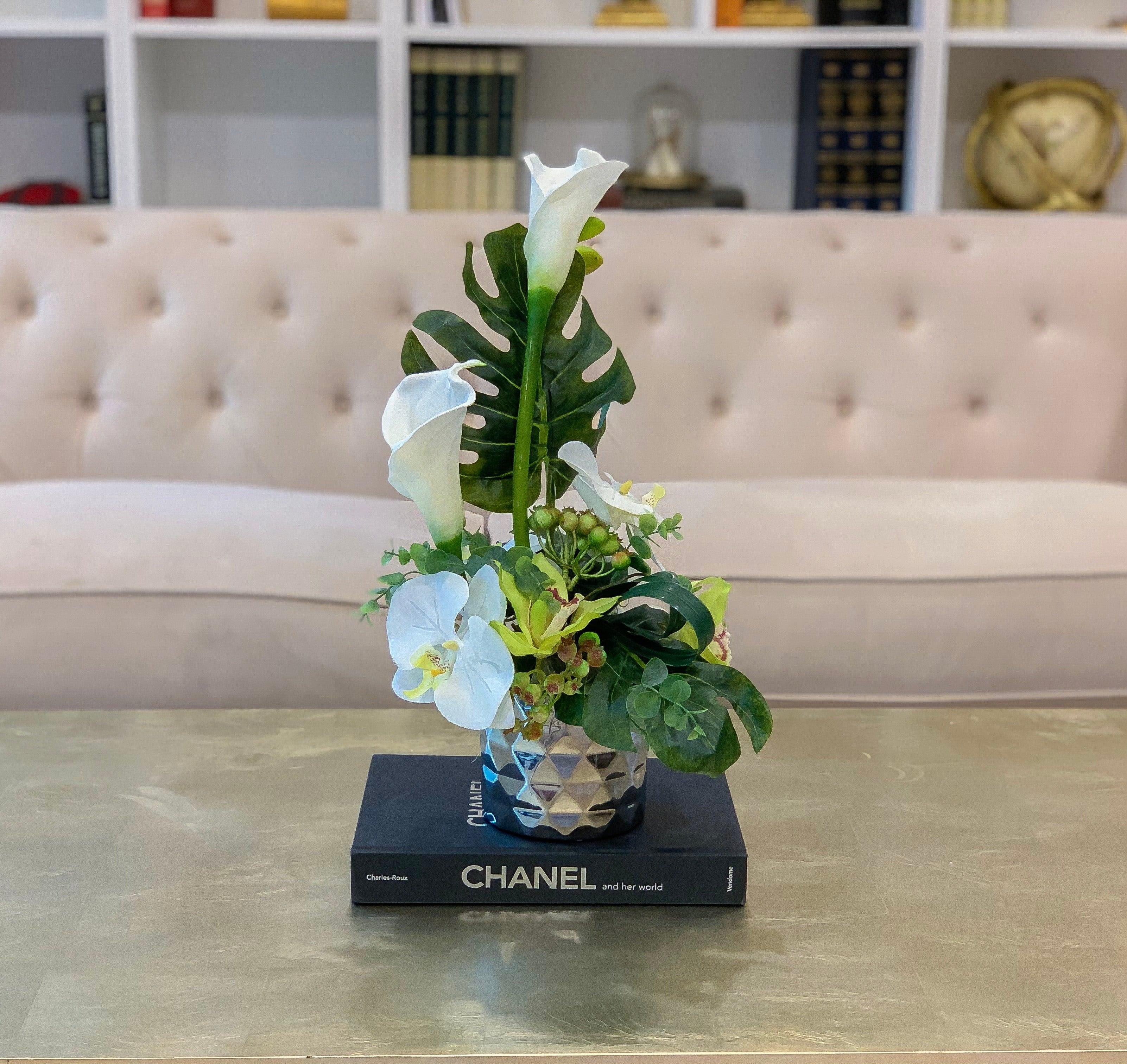 Contemporary Design Arrangement White Real Touch Calla Lily Mixed Orchid - Flovery