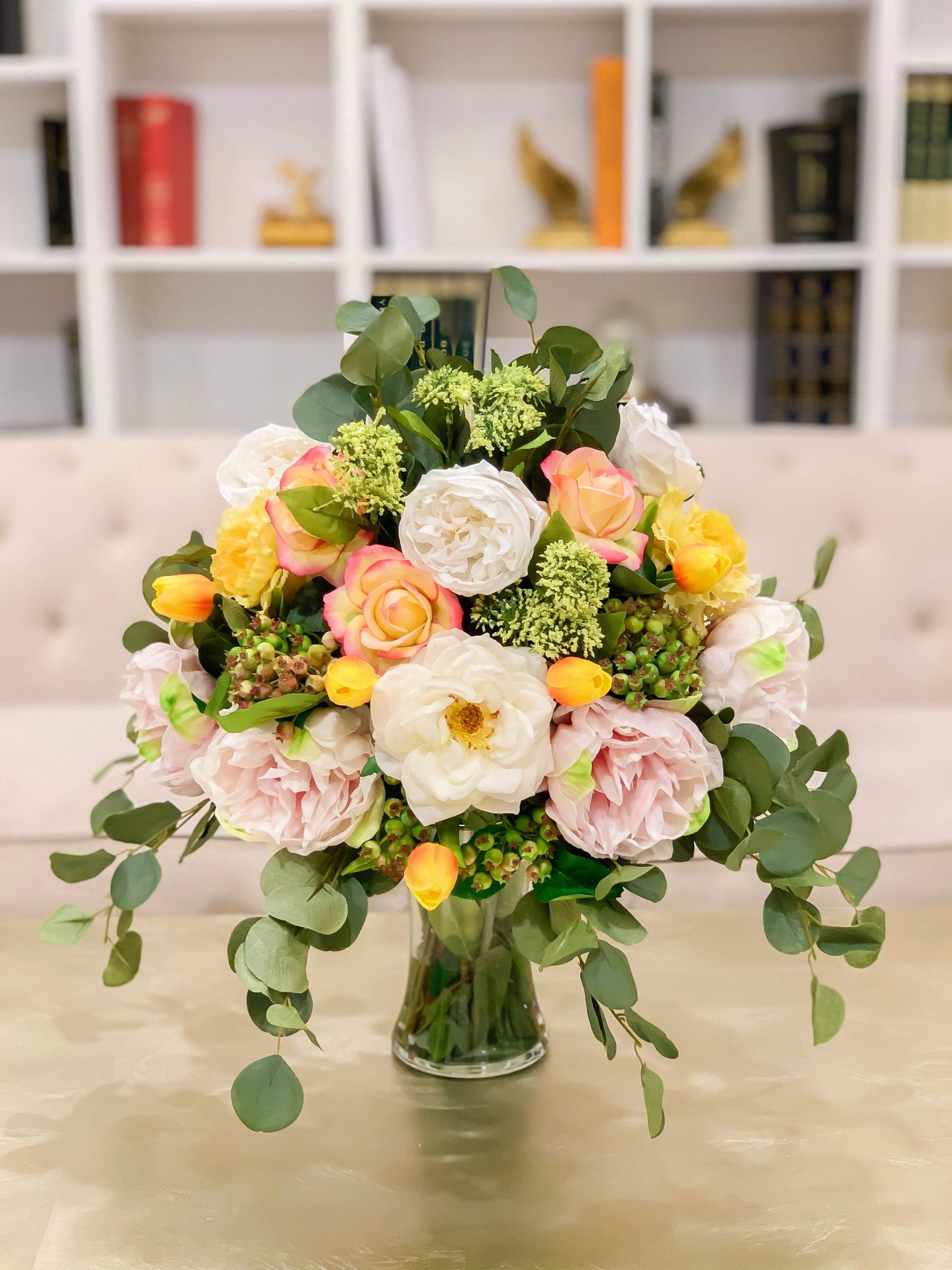 22" Large Real Touch Arrangement Rose Peony Tulip - Flovery