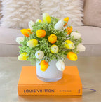 Real Touch Tulip Centerpiece-Real Touch Flower Arrangement-Faux Flower Arrangement-Fake Flowers-Silk Faux Tulip Arrangement In Acrylic Water - Flovery