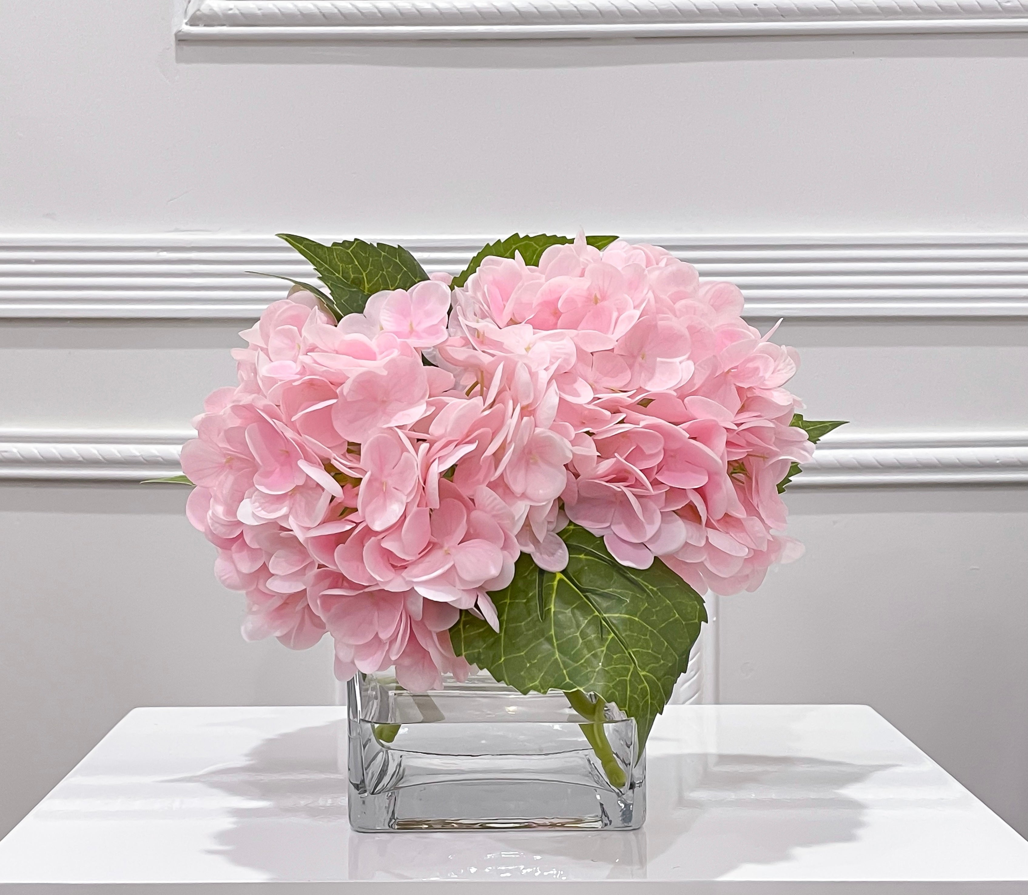 Real Touch Hydrangeas Medium Arrangement In Glass Vase - Flovery