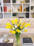 Yellow/White Real Touch Flowers Arrangement-Yellow Calla Lily Real Touch Arrangement-Real Touch Tulip-White/Yellow Tulips Centerpiece - Flovery