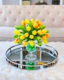 Faux Yellow Tulip Arrangement-Real Touch Centerpiece;Real Touch Tulip Centerpiece-Yellow Silk Tulip Arrangement in Acrylic Water - Flovery