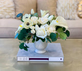 White Calla Lily Orchid Rose Tulip Real Touch Arrangement - Flovery