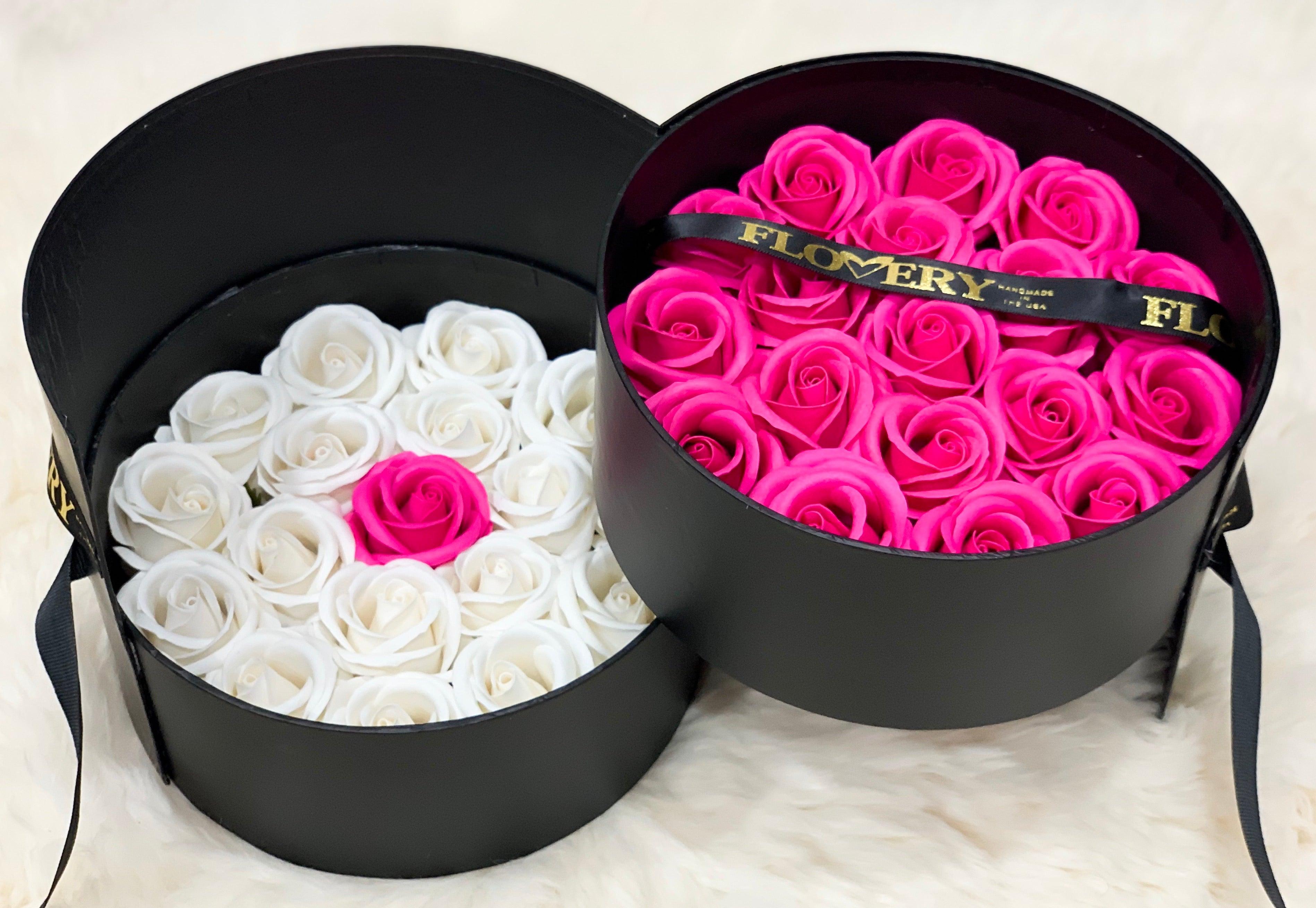 Scented Soap Mixed Hot Pink and White Rose In Elegant Double Gift Box - Flovery Main image