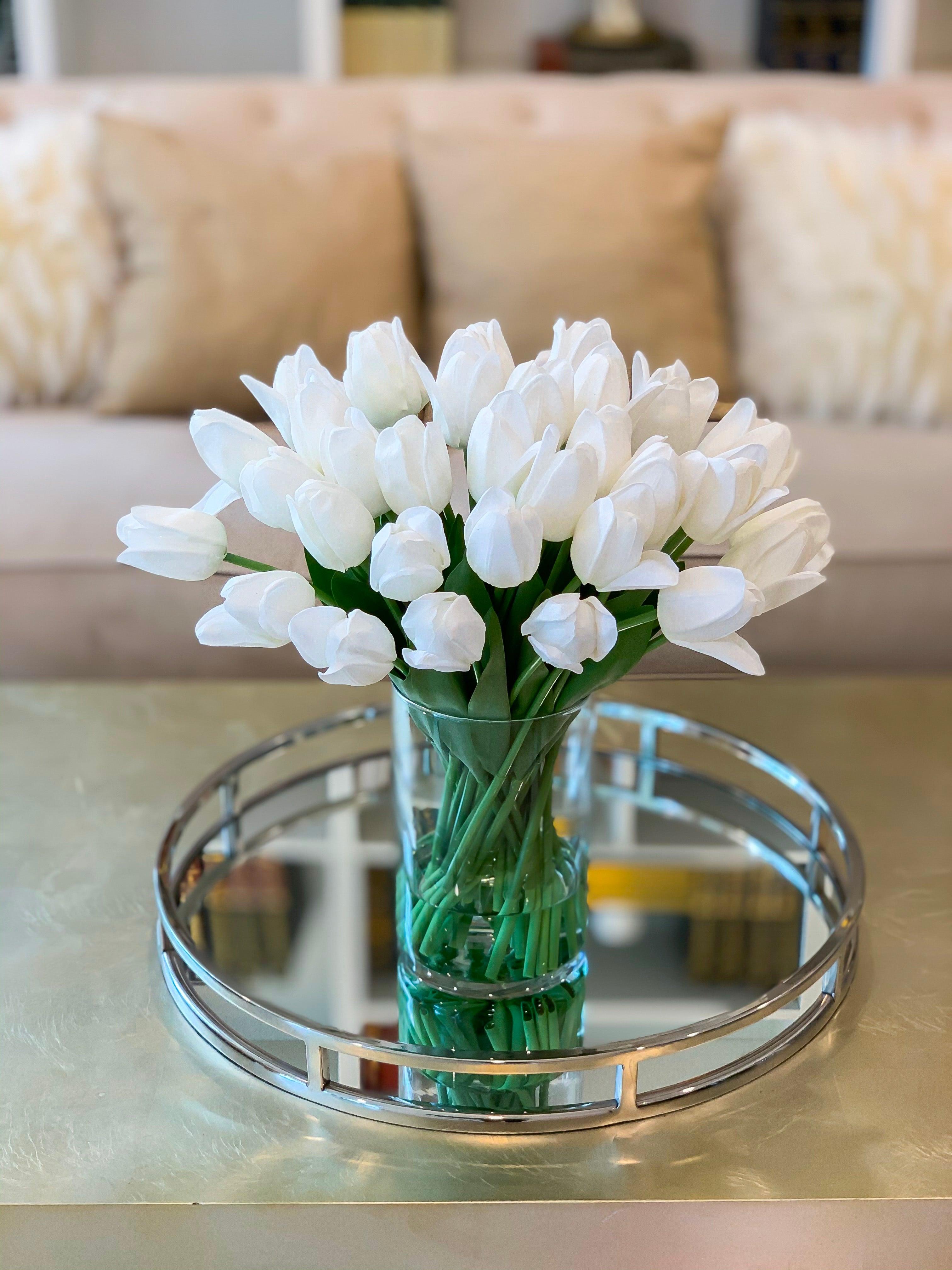 40 White Finest Real Touch Tulip Centerpiece Arrangement Secondary image