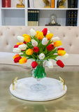 Real Touch Flowers Centerpiece-Real Touch Tulip Arrangement-Faux Tulip Arrangement-Silk Tulip-Red Tulips-White Tulip-Yellow Orange Tulips - Flovery