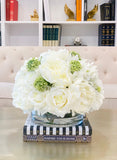Large Real Touch Centerpiece-White Real Touch Roses-Peonies-Hydrangea Arrangement Dining Room-White Floral Arrangement-Luxury Faux Flowers - Flovery