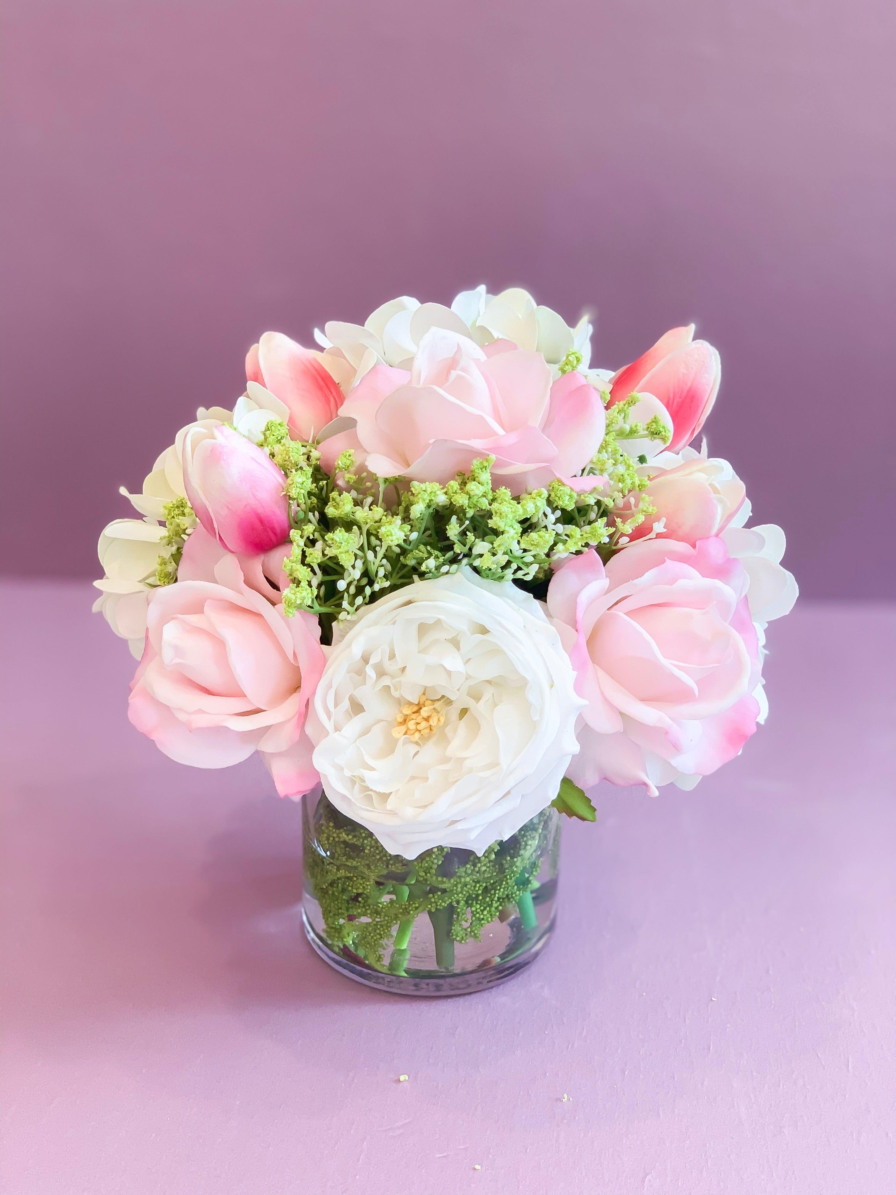 Pink Centerpiece-All Real Touch Flowers-Peonies Flowers Arrangement-Pink Real Touch Flowers-Flower Arrangement-Faux Floral Arrangement - Flovery