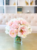 All Real Touch Centerpiece-Floral Arrangement-Pink Roses-Pink Peony -White Hydrangea-Pink Tulip Arrangement - Flovery