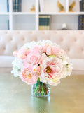 All Real Touch Centerpiece-Floral Arrangement-Pink Roses-Pink Peony -White Hydrangea-Pink Tulip Arrangement - Flovery