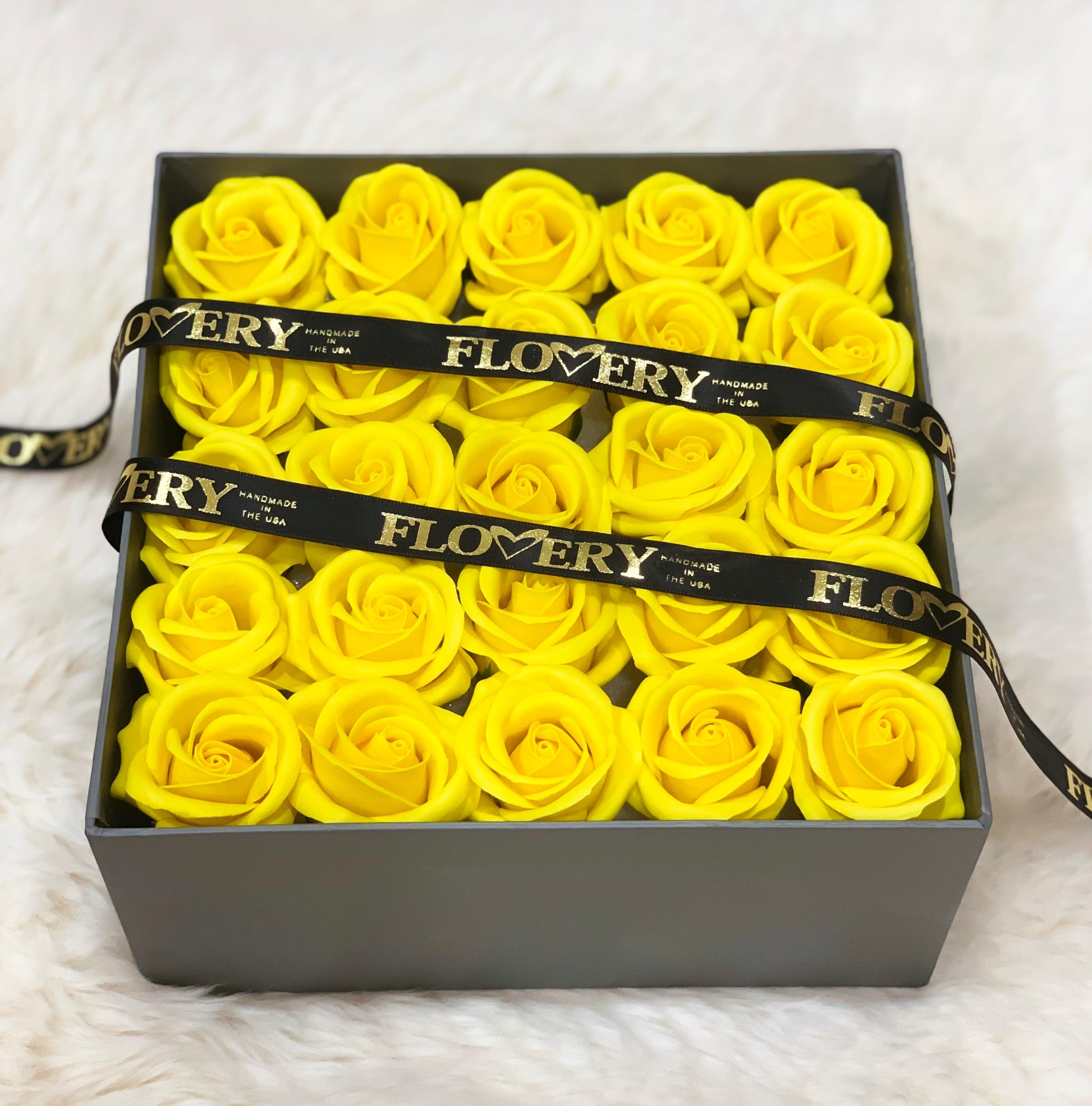Premium Scented Soap Yellow Rose In Grey Square Box - Flovery Main image
