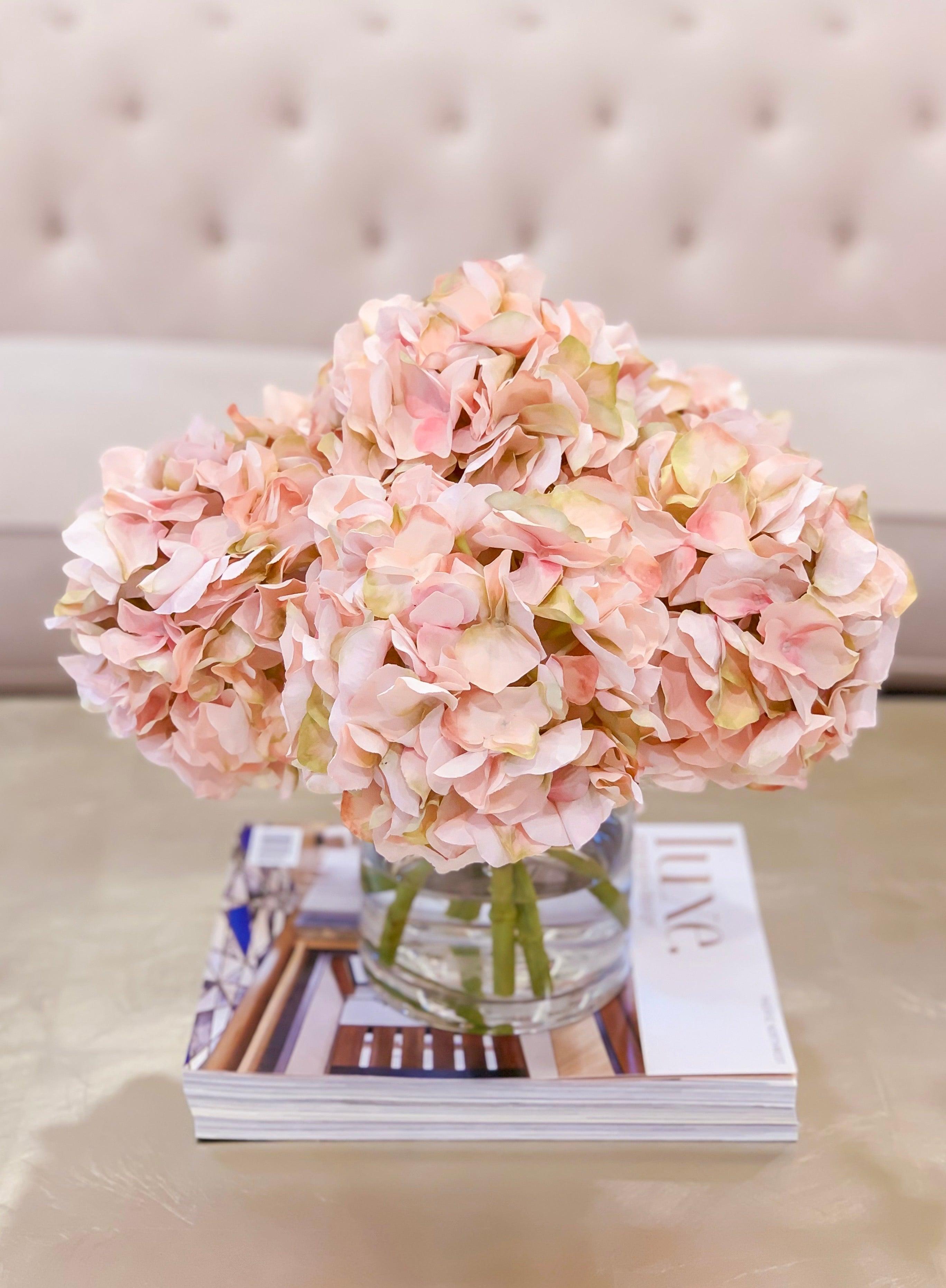 Pink Hydrangea Arrangement Cylinder Glass - Flovery Main image