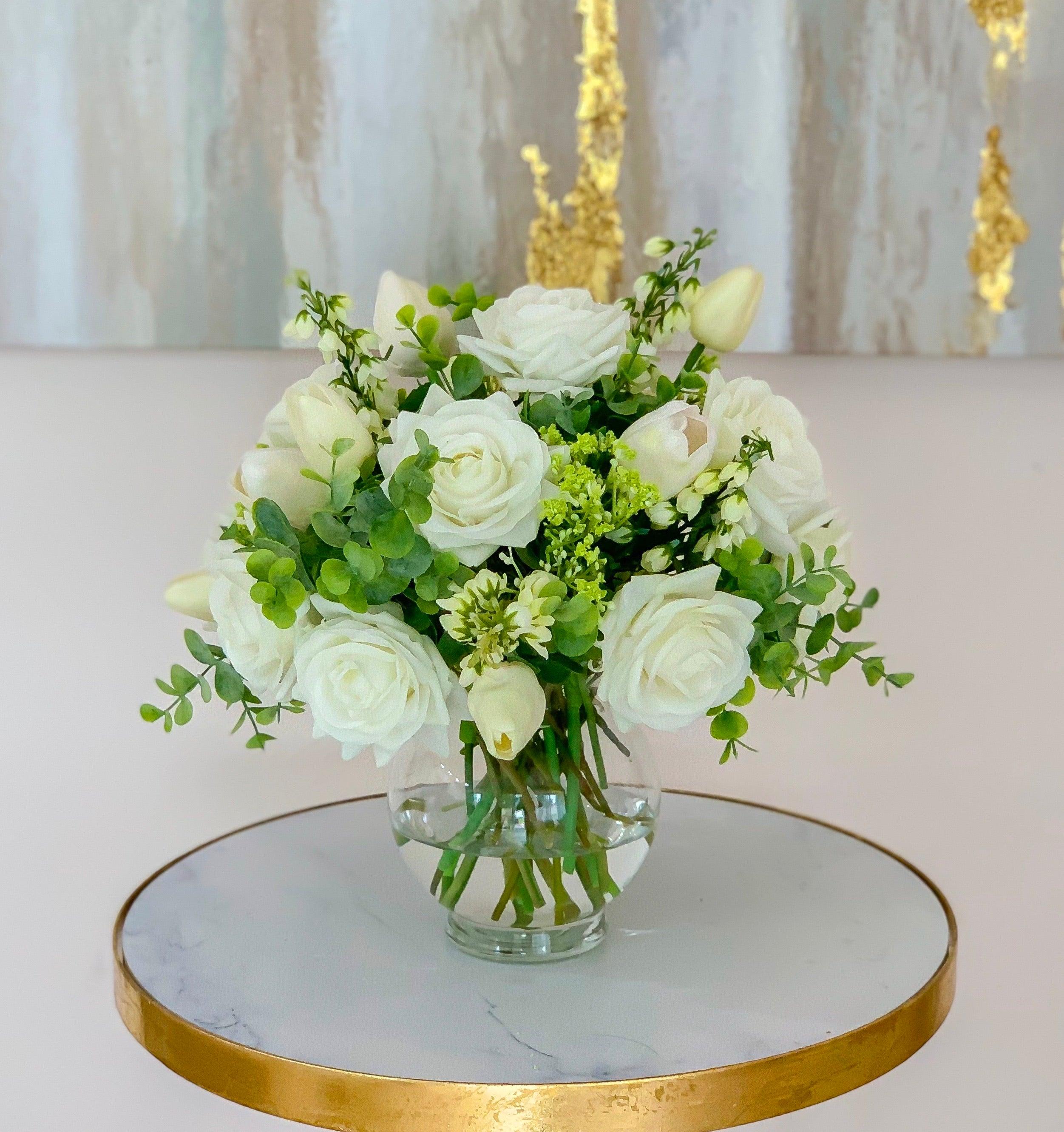 Real Touch White Rose Arrangement Greenery Secondary image
