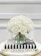 Real Touch White Rose Centerpiece Round Vase - Flovery