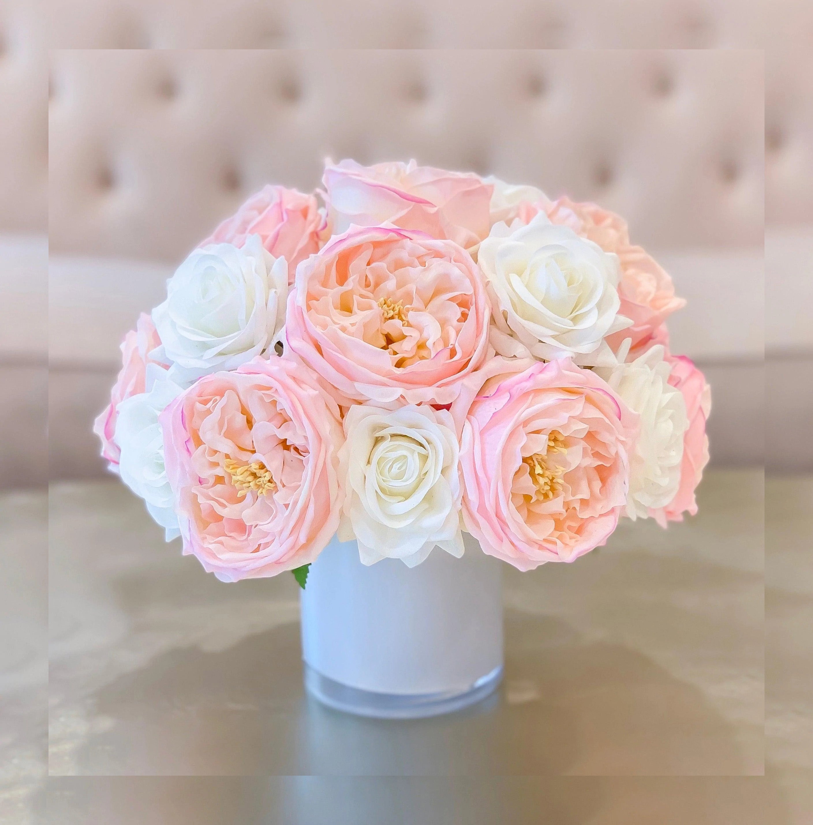 Pink White English Rose Arrangement - Flovery Main image