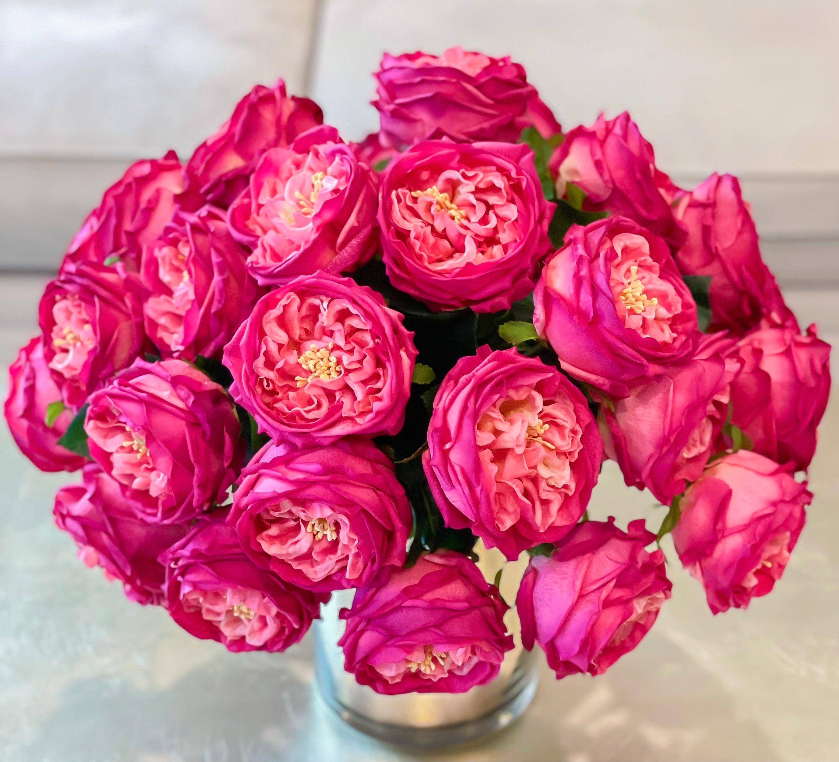 18 inch Large English Rose Centerpiece in Metal Vase - Flovery