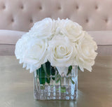 Real Touch White Roses Arrangement In New Design Vase -Artificial Faux Silk Flowers - Centerpiece - Flovery