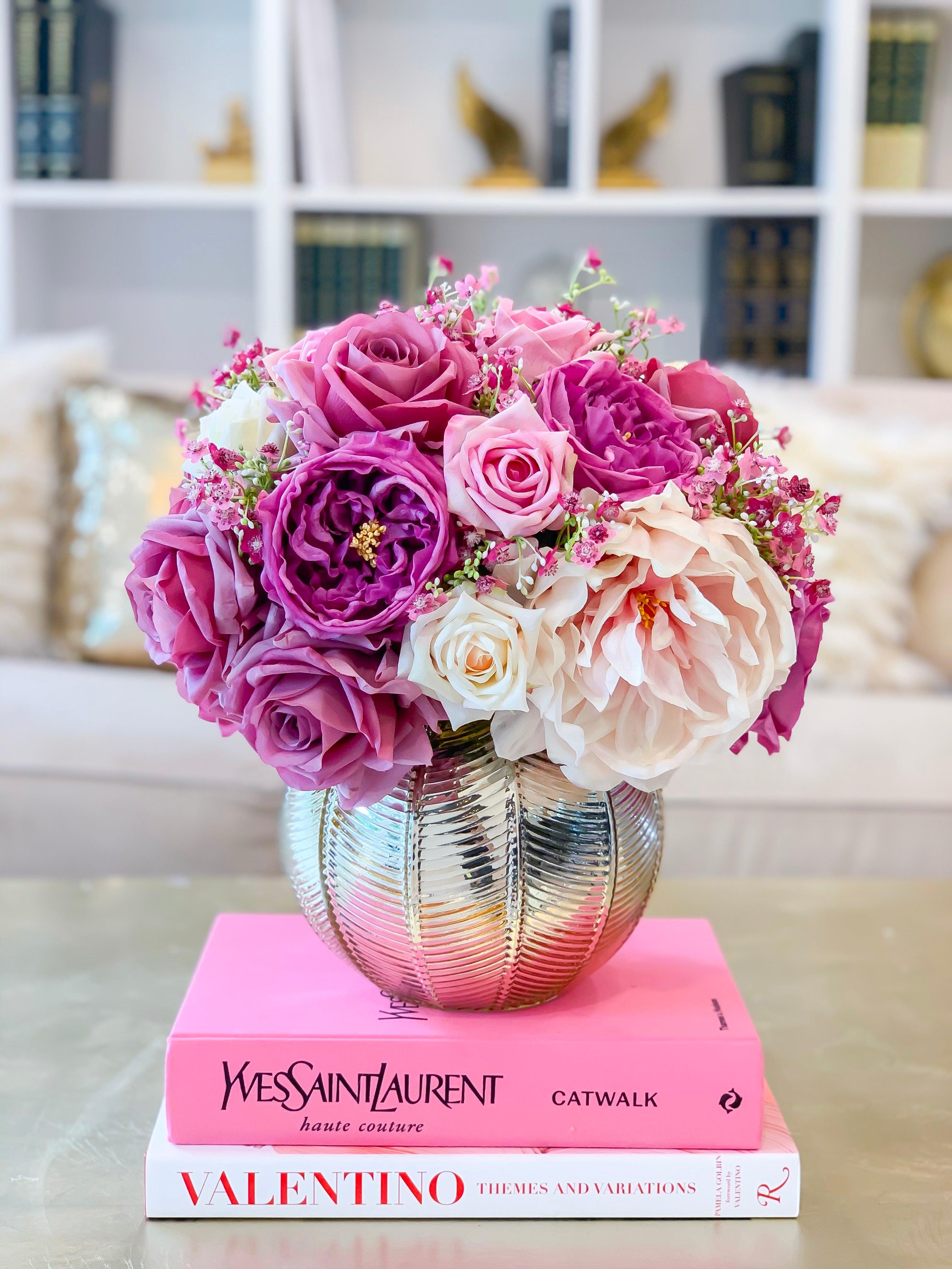 Large REAL TOUCH Rose-Peony Centerpiece-Purple/Lavender Rose Arrangement English Roses-Floral Arrangement - Luxury Home Decor Centerpiece - Flovery Main image