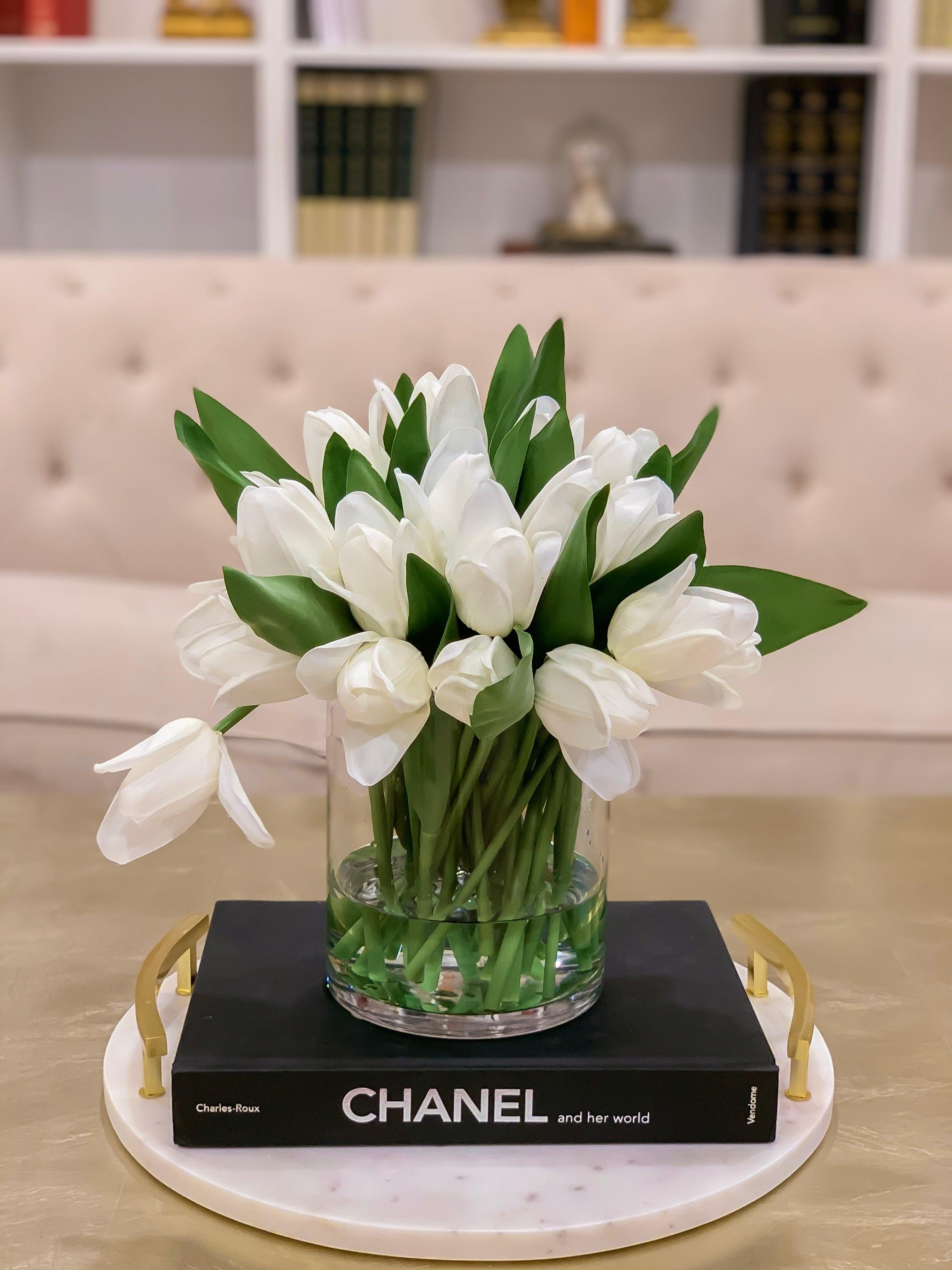 12-in White Real Touch Tulip Arrangement - Flovery