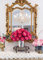 18 inch Large English Rose Centerpiece in Metal Vase - Flovery
