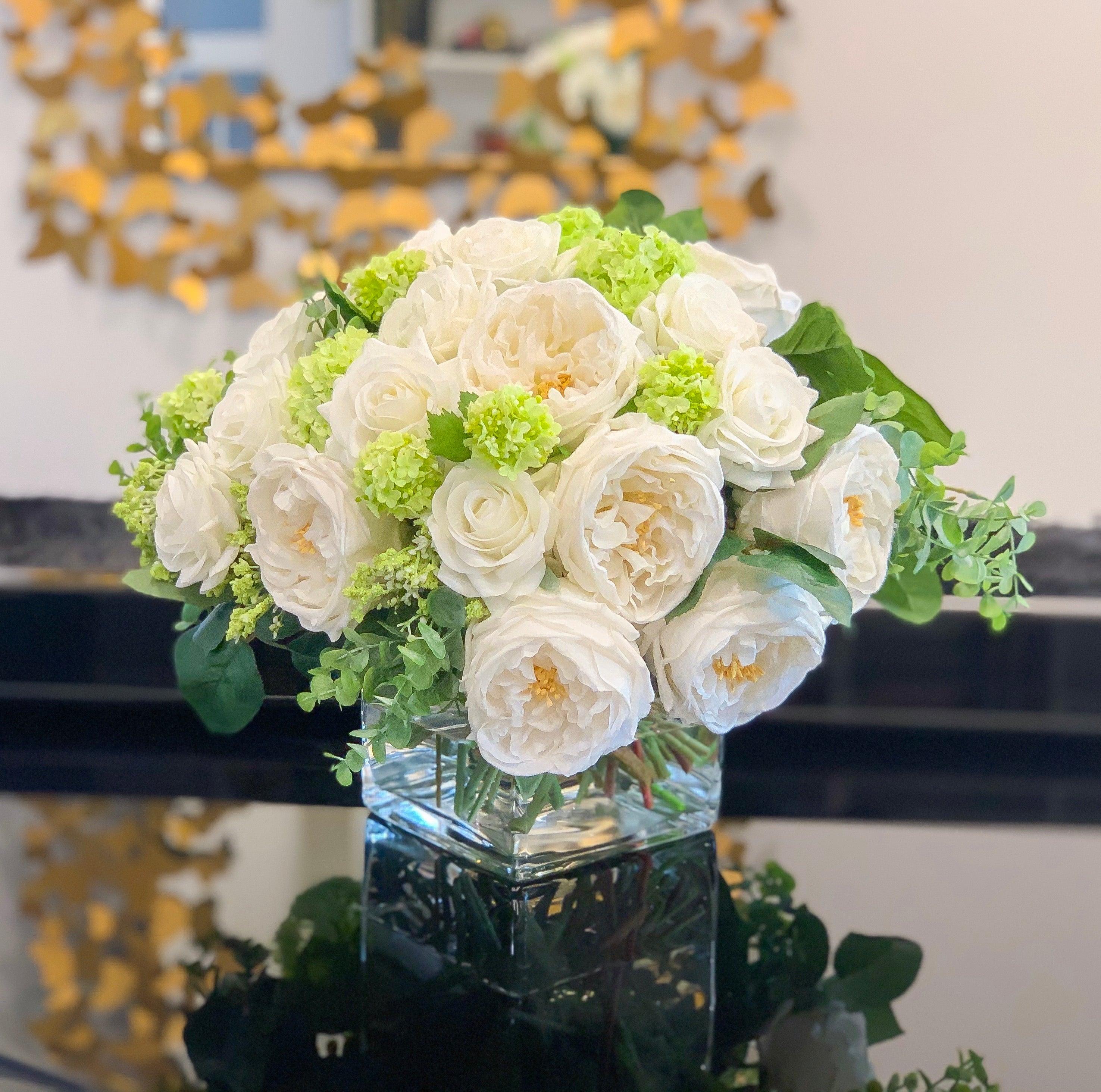 XXL Real Touch Centerpiece - Large Dining- White Real Touch Floral Arrangement-Faux Flowers-Lobby Arrangement - Flovery Main image