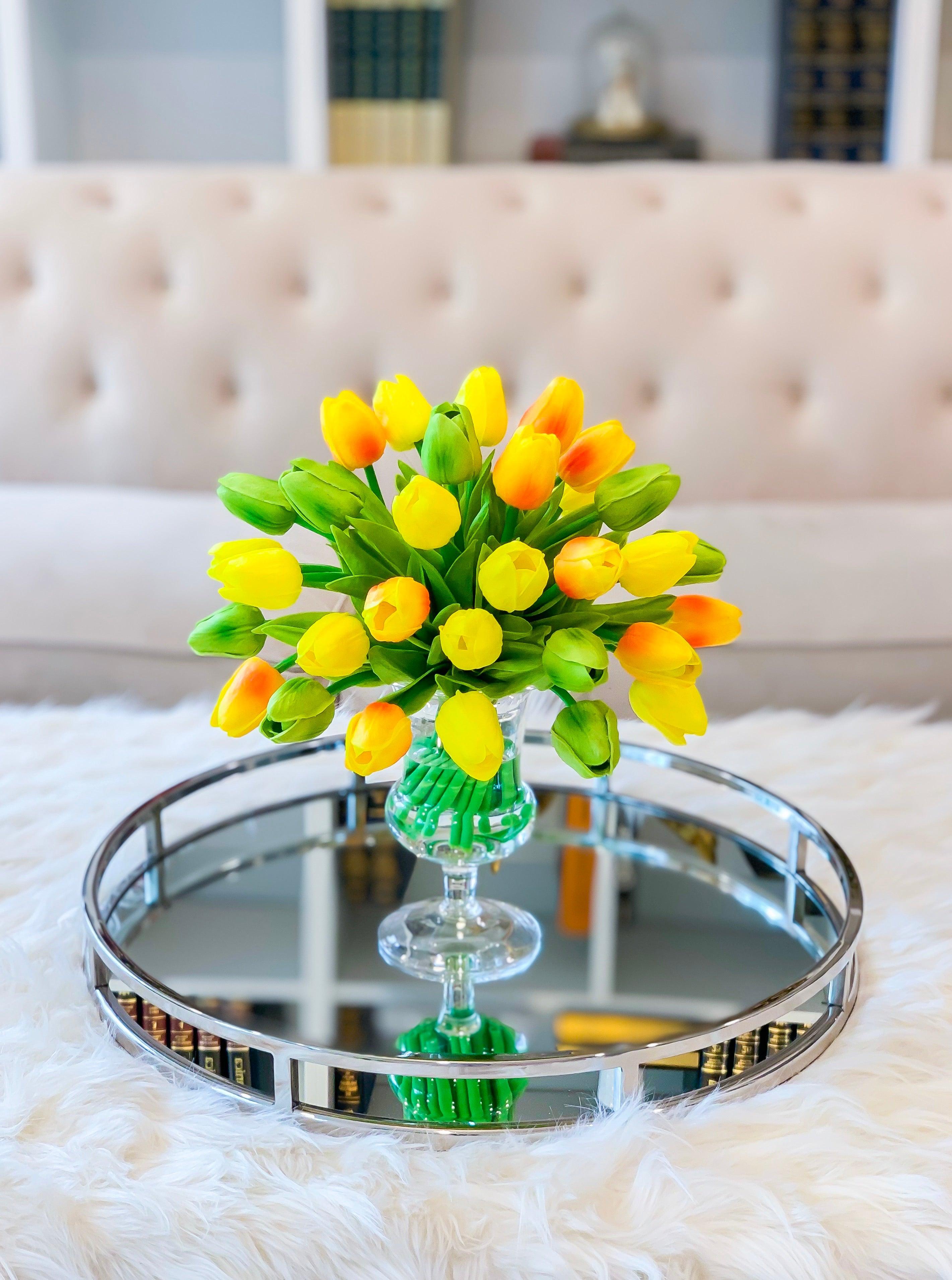 Green Yellow Real Touch Tulip Arrangement Footed Vase Secondary image