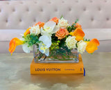 Large Real Touch Orange Calla Lily Mixed White Rose, Orchid Arrangement - Flovery