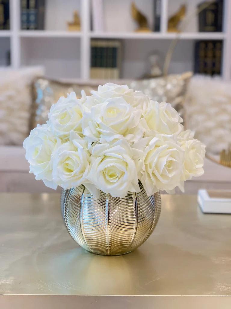 Premium Large Real Touch White Rose Arrangement in Gold Vase Secondary image