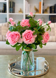Large Real Touch Pink White English Roses Centerpiece - Flovery