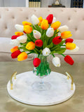 Real Touch Flowers Centerpiece-Real Touch Tulip Arrangement-Faux Tulip Arrangement-Silk Tulip-Red Tulips-White Tulip-Yellow Orange Tulips - Flovery