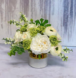 Pure Love Arrangement - Flovery Finest Real Touch Flower In Elegant Glossy Ceramic White Gold Vase - Flovery