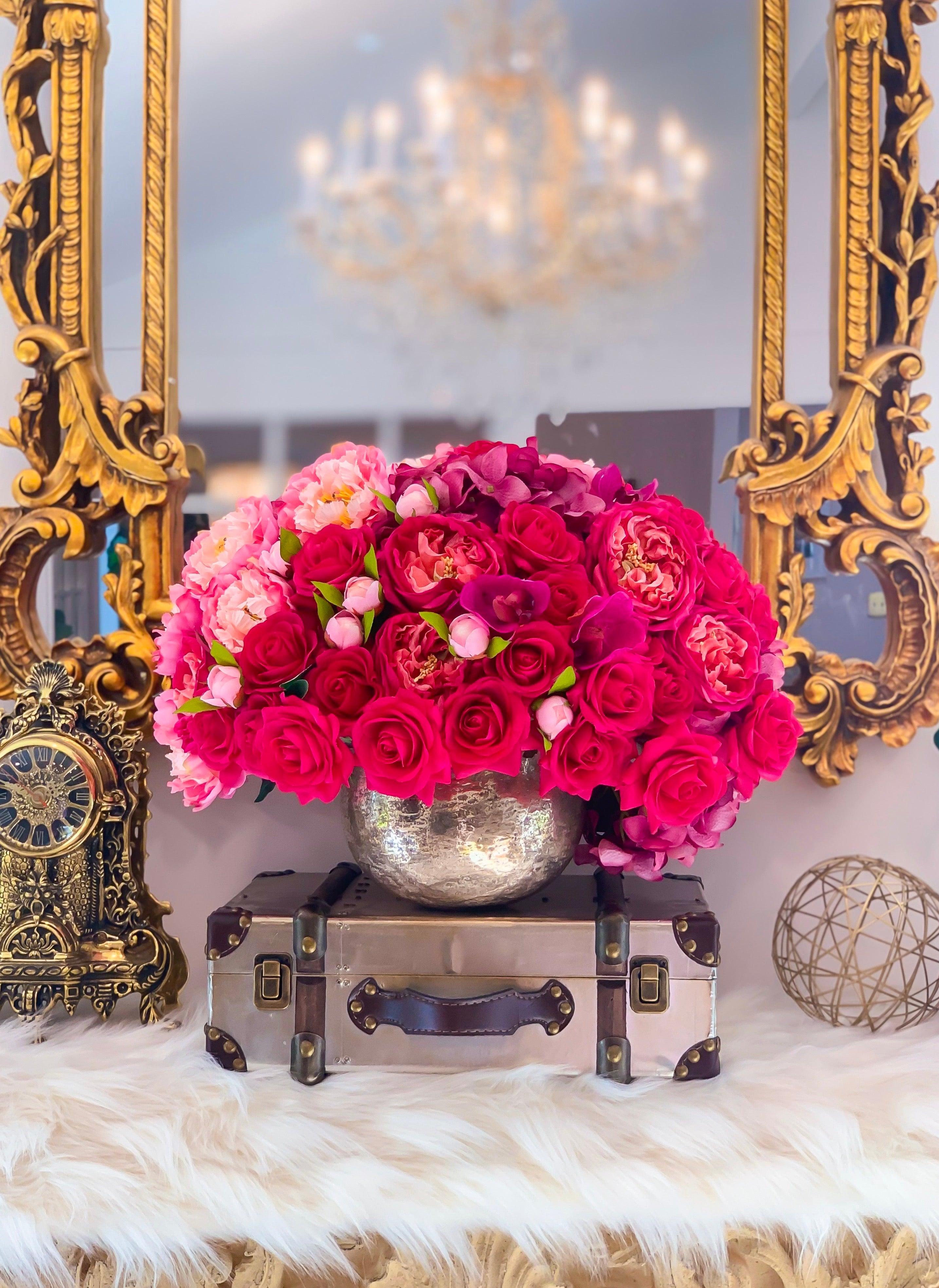 Large Real Touch Rose Orchid Hydrangea Centerpiece Gold - Flovery Main image